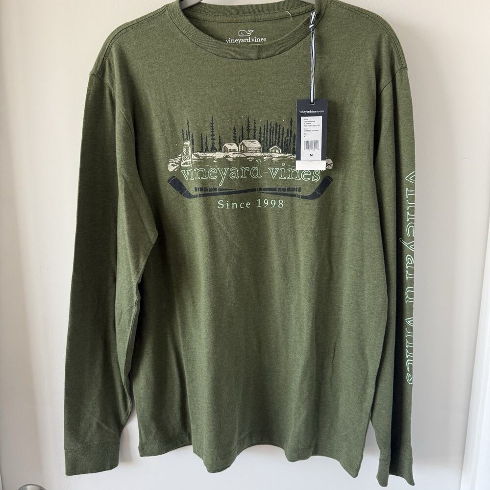 NEW - VINEYARD VINES LOGO MEN'S LONG SLEEVE T-SHIRT - SLUB POND HOCKEY - MEDIUM